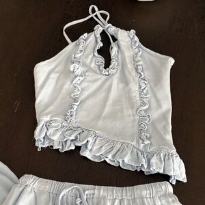 Light Blue Ruffled Halter Top and Shorts Set size 4